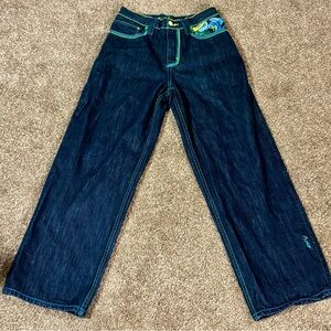 COOGI Dark Blue Jeans with Bright Green Accent